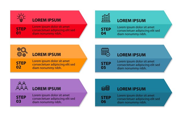 6 pasos diagrama de flujo de plantilla de infografía con seis opciones