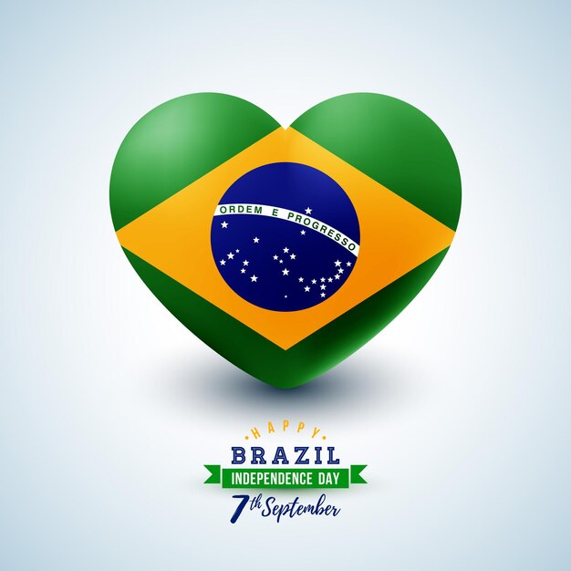 7 de septiembre Día de la Independencia de Brasil Ilustración con la bandera nacional en el corazón sobre fondo claro