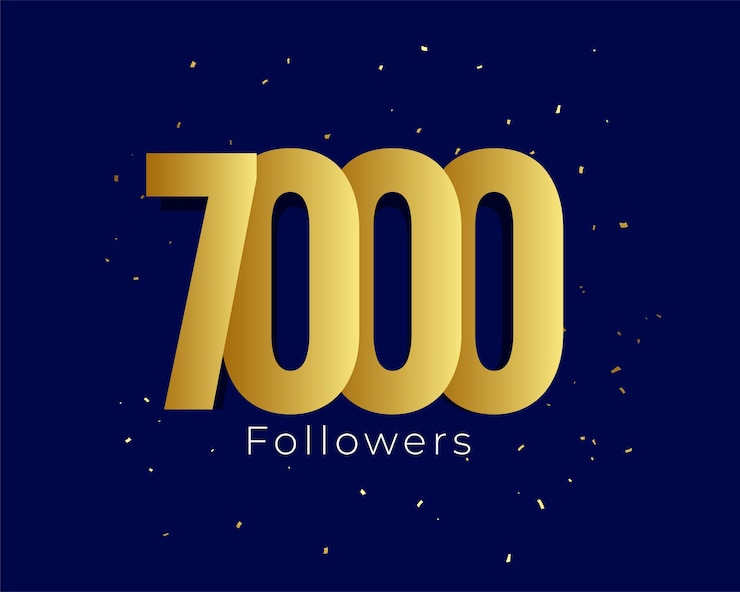 Vector gratuito 7000 seguidores digitales dorados fondo de celebración con decoración de confeti