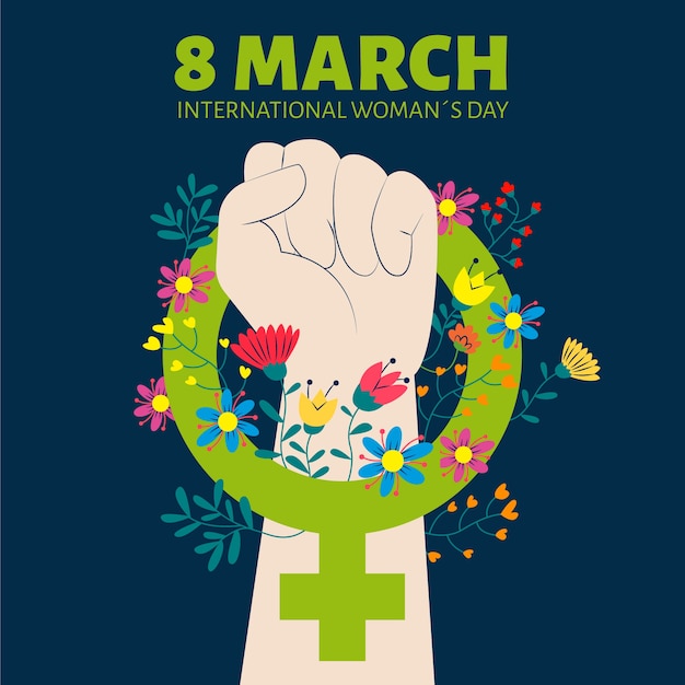 Vector gratuito 8 de marzo puño sosteniendo un símbolo para el poder de las mujeres