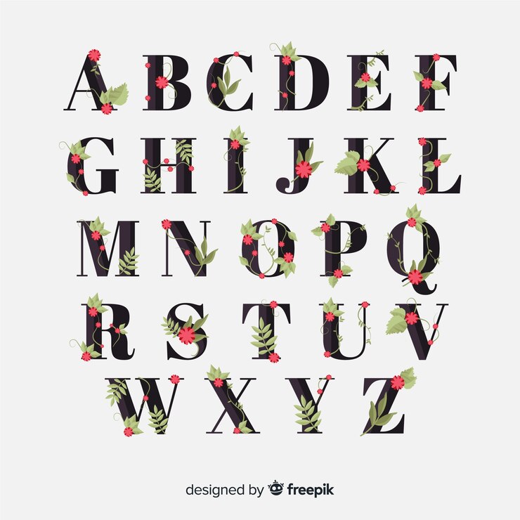 Vector gratuito abecedario floral dibujado a mano