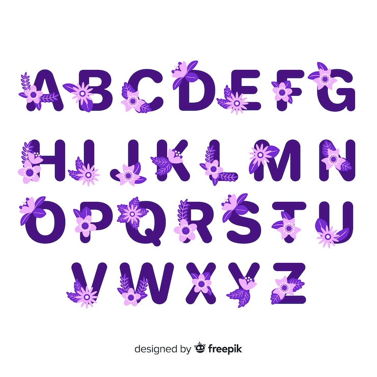 Vector gratuito abecedario de flores en diseño plano