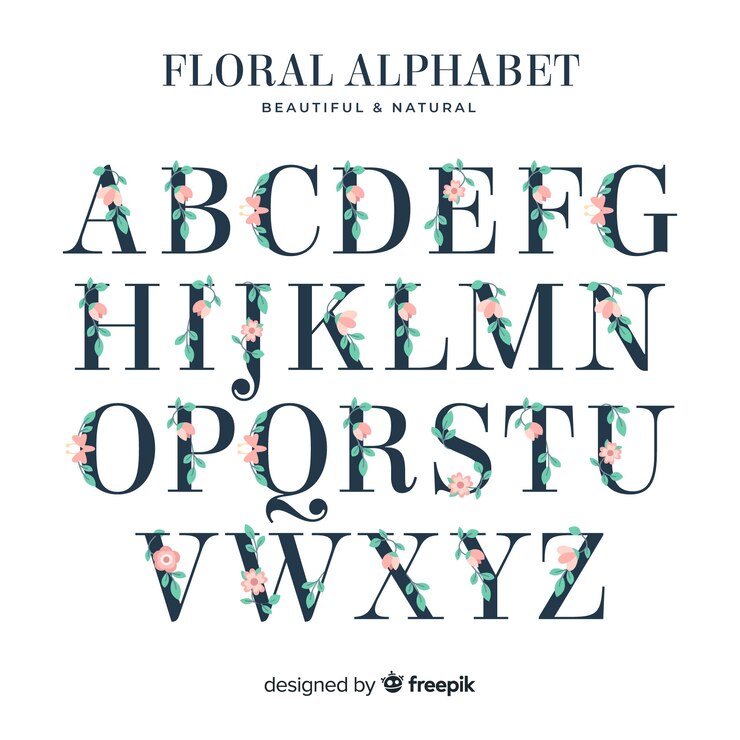Vector gratuito abecedario plano con flores
