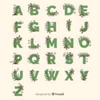 Vector gratuito abecedario plano con hojas dibujadas a mano