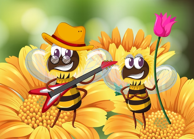 Abeja tocando la guitarra en flor