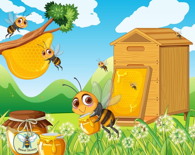 Las abejas ocupadas y el deleite del panal