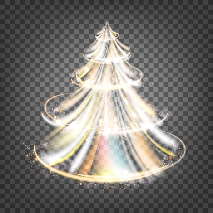 Abeto de Navidad con chispas y ondas luminosas.