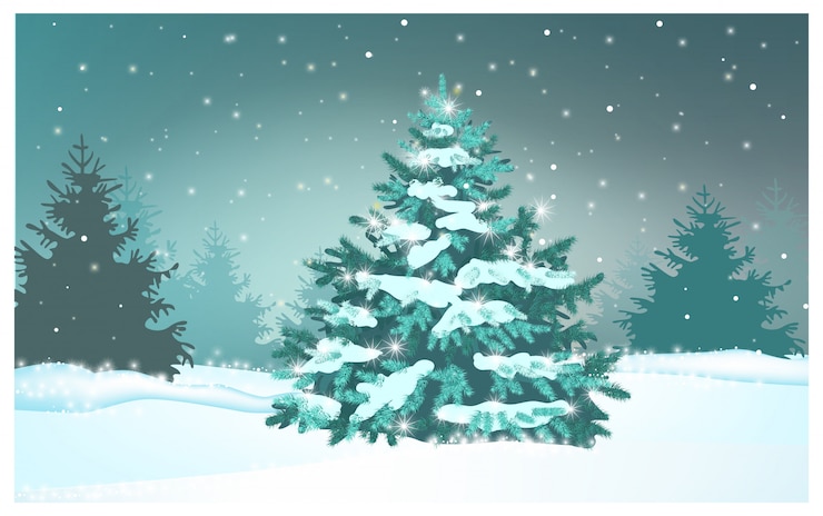 Vector gratuito abeto verde en ilustración de bosque de invierno