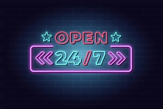 Abierto las 24 horas letrero de neón