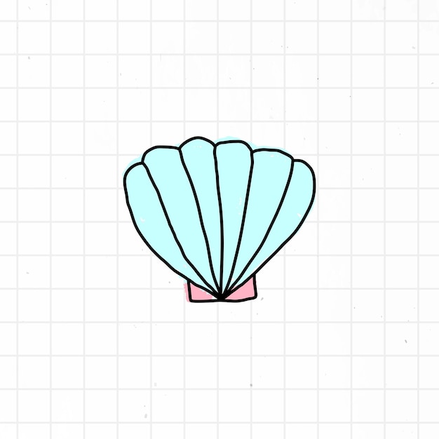 Abrazaderas de concha de garabato en un vector de fondo de cuadrícula blanca