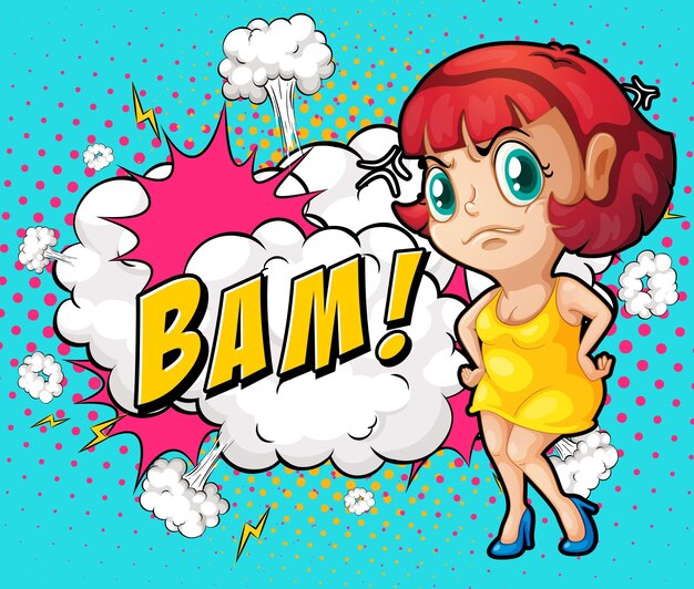 Abreviatura y expresión facial diseño de banner cómico retro