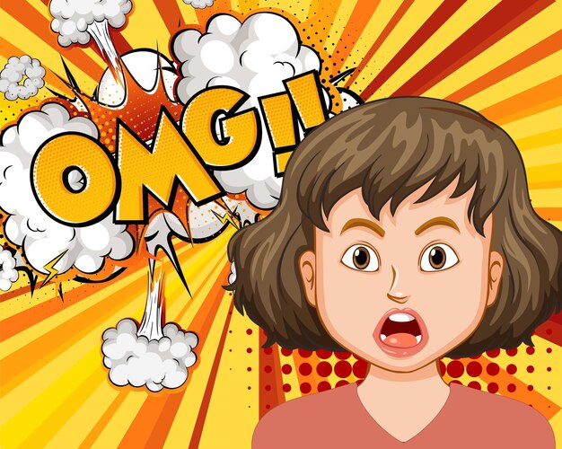 Abreviatura y expresión facial diseño de banner cómico retro