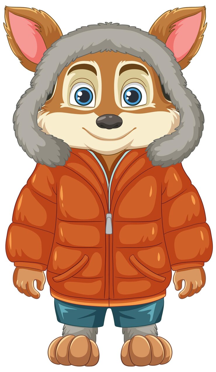 Vector gratuito abrigo de invierno con personaje de dibujos animados de fox