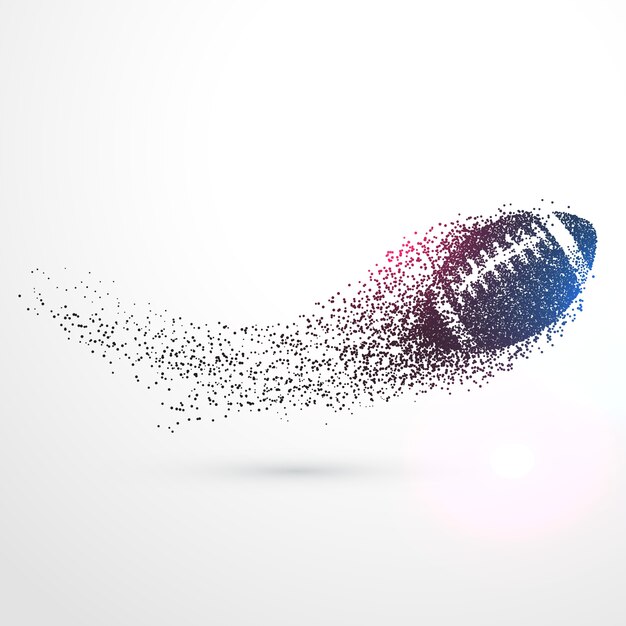 Abstracta bola de rugby que vuela con partículas