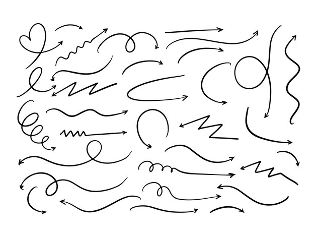 Abstracto Arte de líneas dibujadas a mano Colección de flechas de estilo doodle