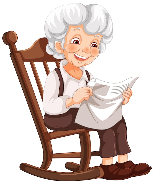 La abuela sonriente en la silla de balanceo