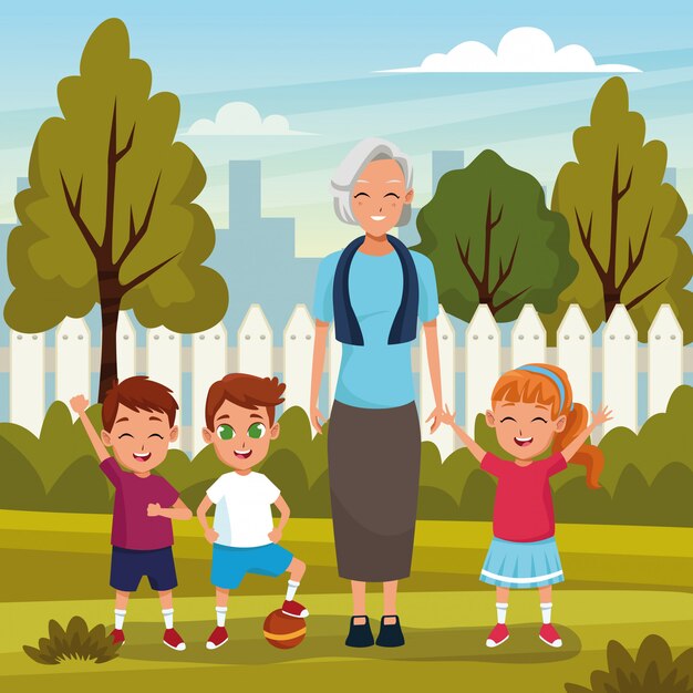 Abuelos con nietos en el parque