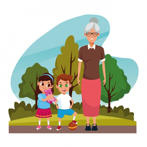 Abuelos con nietos en el parque