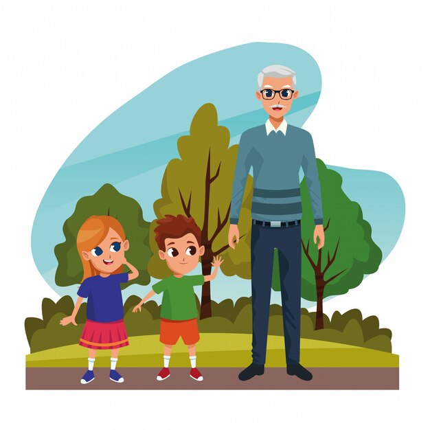 Abuelos con nietos en el parque
