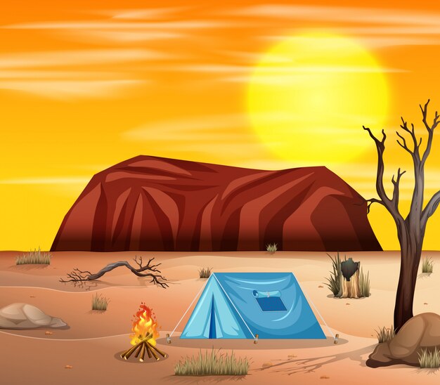 Acampando en escena del desierto