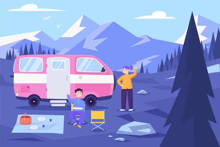 Vector gratuito acampar con una caravana
