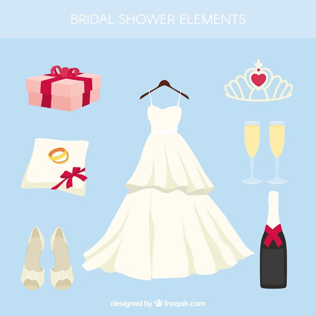 Accesorios de boda fantásticos en diseño plano
