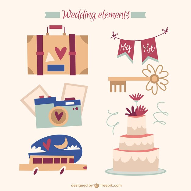 accesorios de la boda de la vendimia dibujados a mano