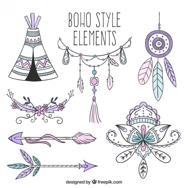 Accesorios dibujados a mano en estilo boho