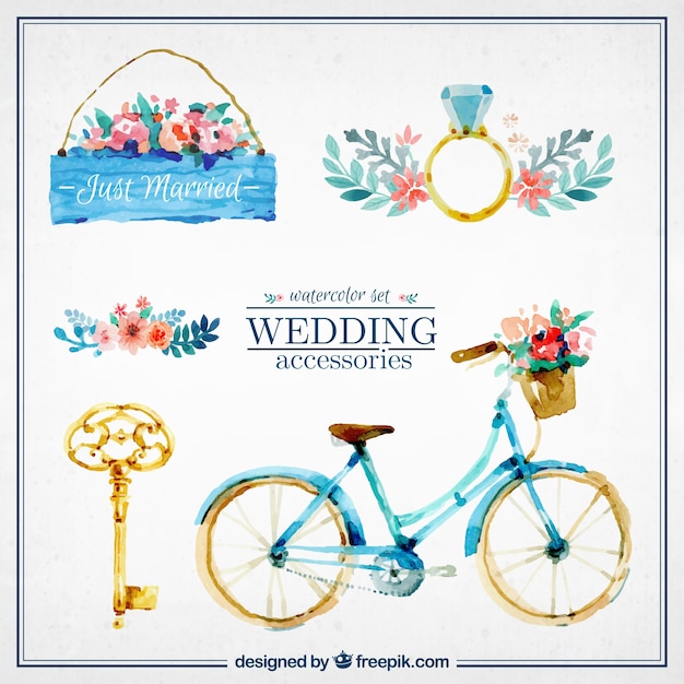 Vector gratuito accesorios lindos de la acuarela de la boda