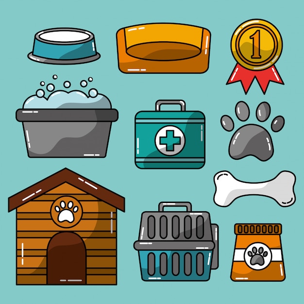 Vector gratuito accesorios para mascotas aseo y cuidado veterinario