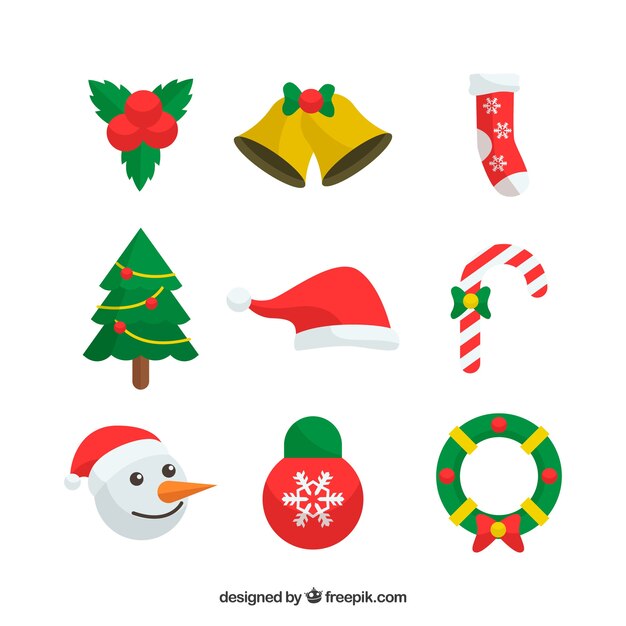 Accesorios de navidad con diseño plano