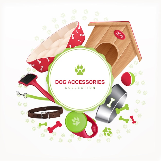 Vector gratuito accesorios para perros marco redondo decorativo