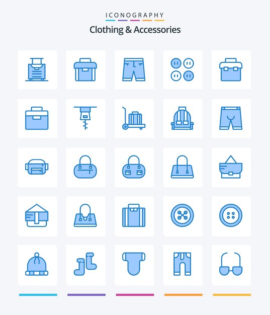 Accesorios de ropa creativos 25 paquete de iconos azules, como la caja de almuerzo, botones de ropa