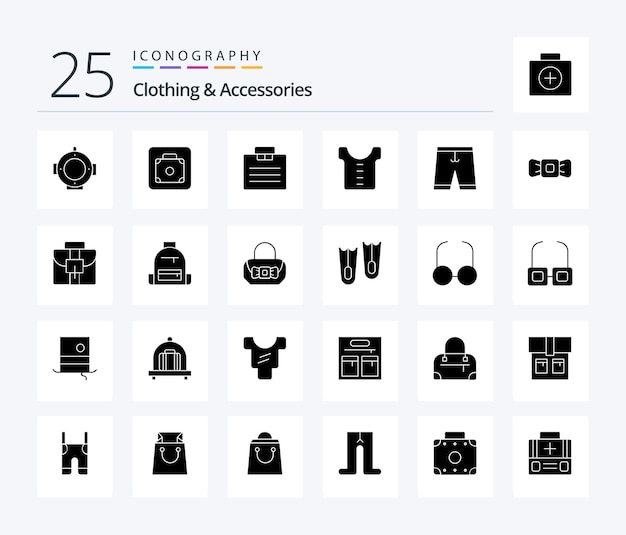 Accesorios de ropa paquete de iconos de 25 glifos sólidos que incluye ropa de vestir accesorios de negocios ropa