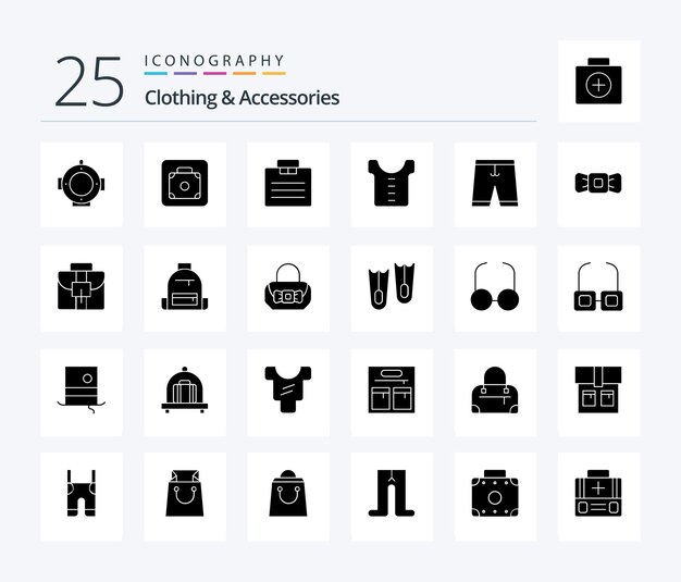 Accesorios de ropa Paquete de iconos de 25 glifos sólidos que incluye ropa de vestir accesorios de negocios ropa