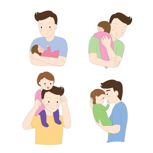 Accion De Dibujos Animados Lindo Vector De Papa Y Bebe Vector Premium