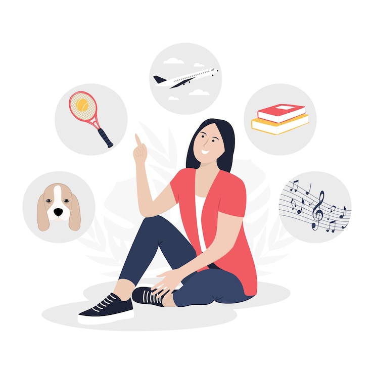 Vector gratuito acerca de mi concepto con paquete de intereses y pasatiempos.