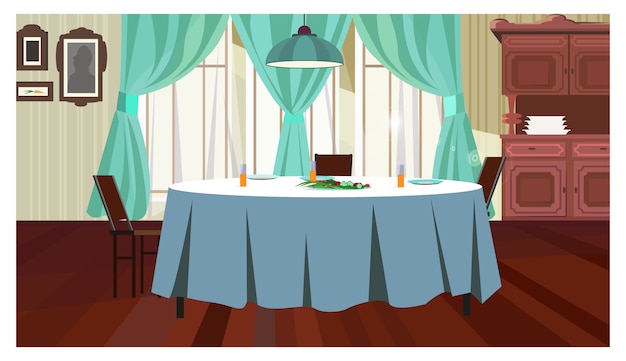 Vector gratuito acogedor comedor con ilustración de mesa.