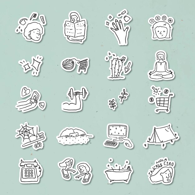 Actividades en casa conjunto de pegatinas estilo doodle