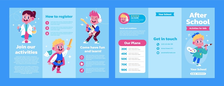 Vector gratuito actividades después de la escuela conjunto de seminarios web de paquete de marketing plano dibujado a mano