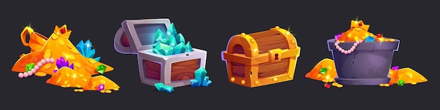 Activos de botín del juego colección de tesoros en pilas