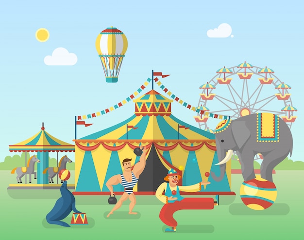 Actuación de circo en la ilustración del parque