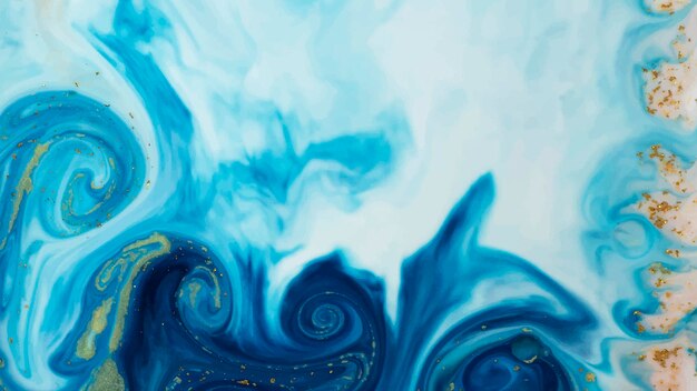 Acuarela azul abstracta con fondo dorado brillo