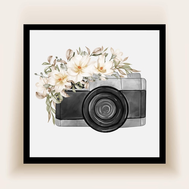 Vector gratuito acuarela de cámara con flores magnolia blanca