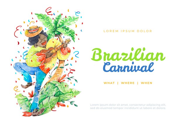 Acuarela carnaval brasileño con hombre tocando el ukelele