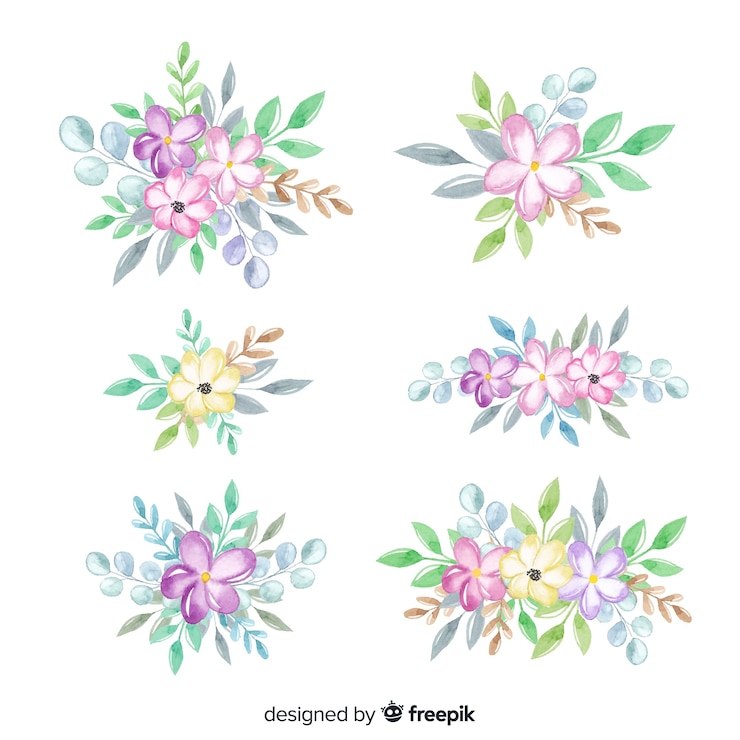 Vector gratuito acuarela colección ramo floral.