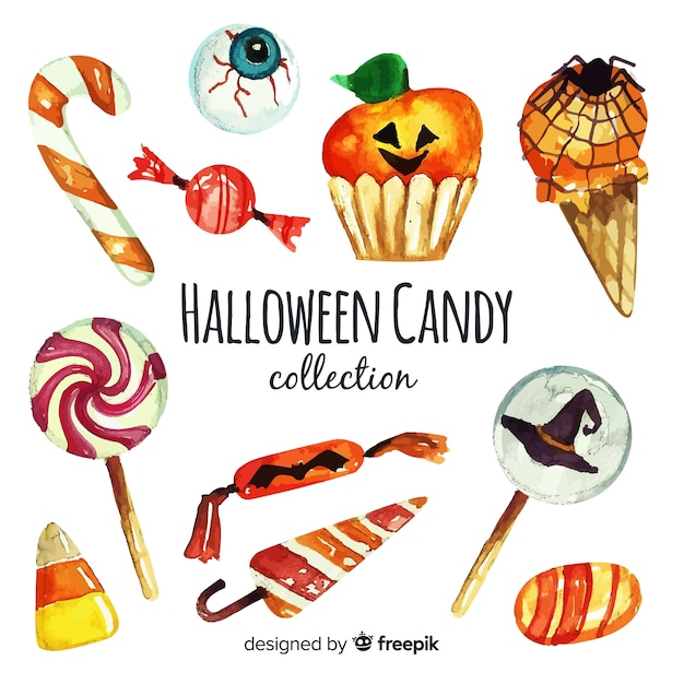 Acuarela de la colorida colección de dulces de halloween