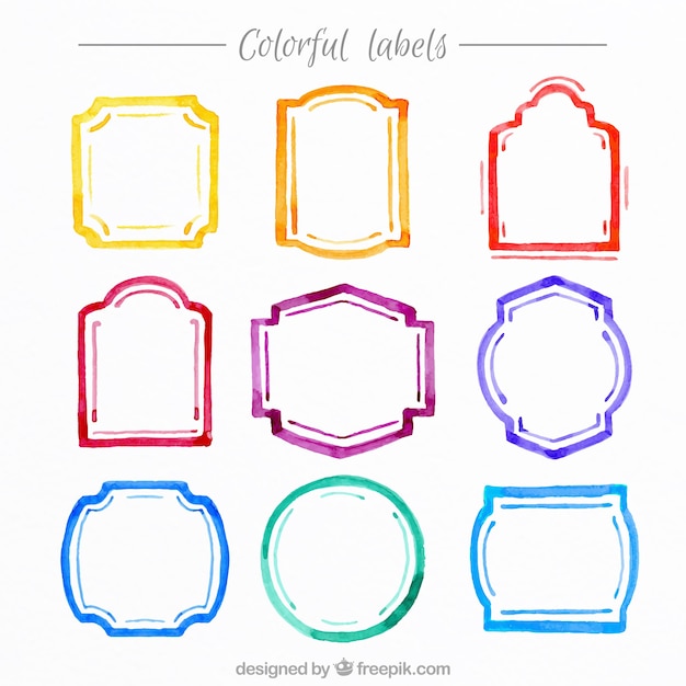 Acuarela colorido conjunto de etiquetas