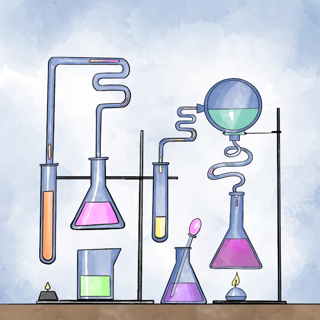 Vector gratuito acuarela conjunto de objetos de laboratorio de ciencias