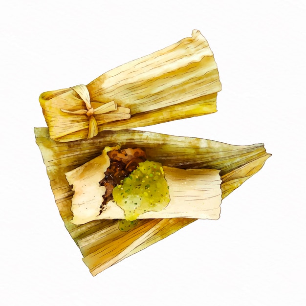 Acuarela deliciosos tamales tradicionales